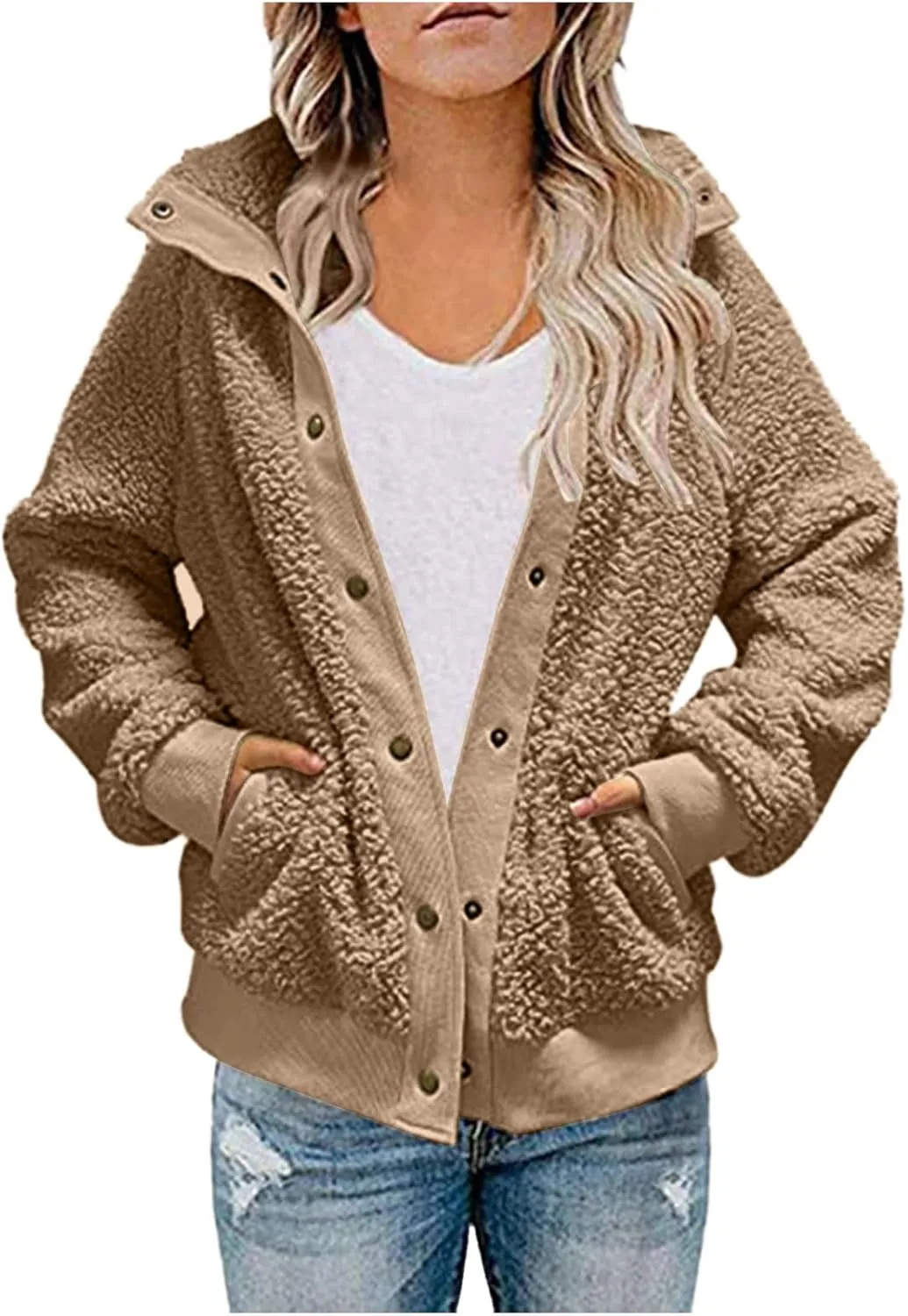 Womens Sherpa Fleece Lined Hoodie Jackets Fall Winter Warm Warm Winter Oversized Fluffy Coat Zipper Coats Winter Outwear
